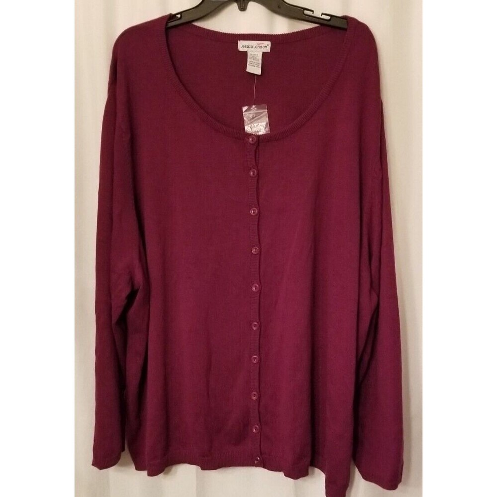 Jessica London Knit Cardigan Sweater Purple/Plum Long Sleeve New Size 34/36